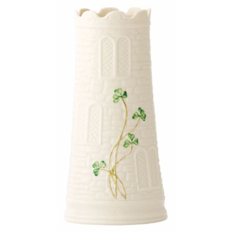 Belleek Handcrafted Castle Vase with Shamrocks