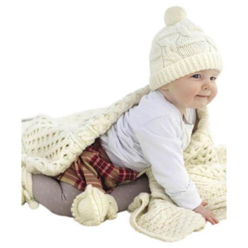 Irish Merino Wool Aran Baby Blanket