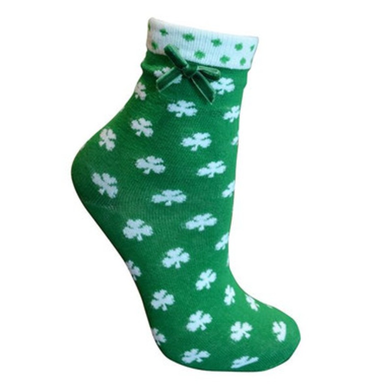 Ladies White Shamrock Ankle Socks