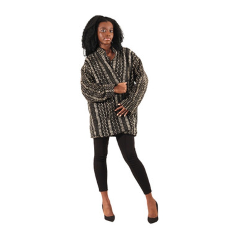 Mid-Length Mud Cloth Coat - No Collar
