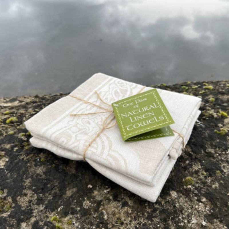 Natural Damask Linen Towels Set