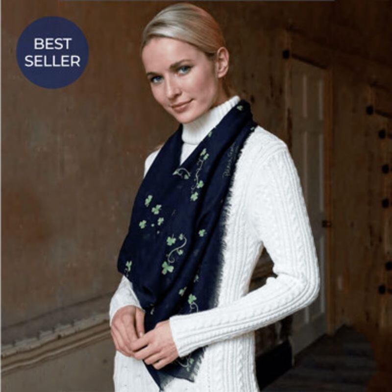 Navy Irish Shamrock Fashion Scarf