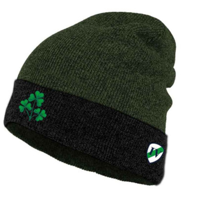 Black/Green Shamrock Turn Up Knit Hat