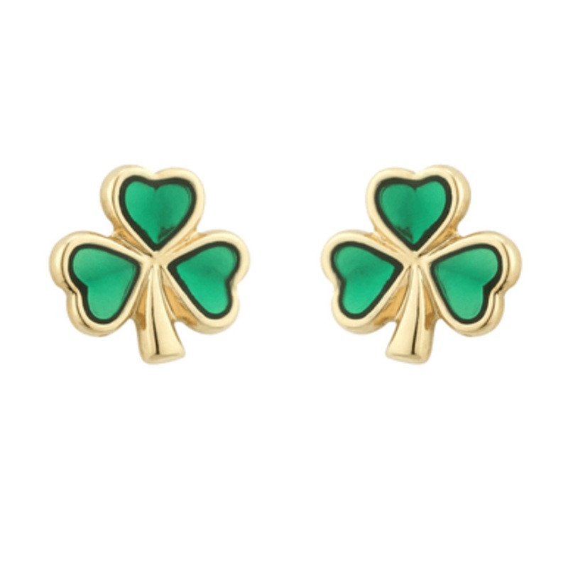 Gold Plated Enamel Shamrock Stud Earrings