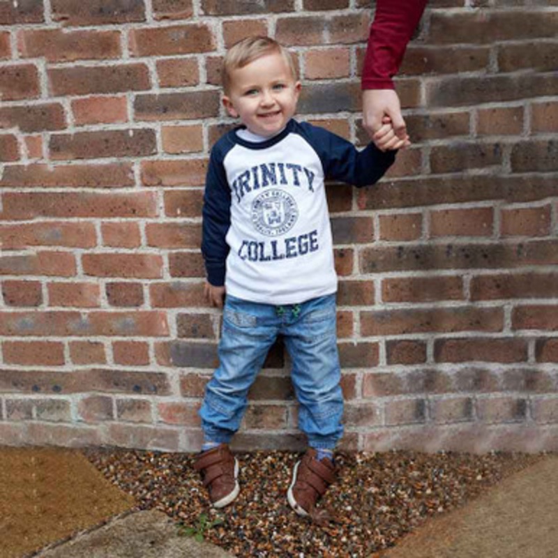 Kid's White & Navy Trinity College Seal Long Sleeve Top