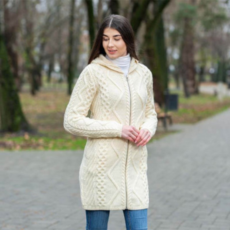 Ladies Cable Knit Hooded Coat