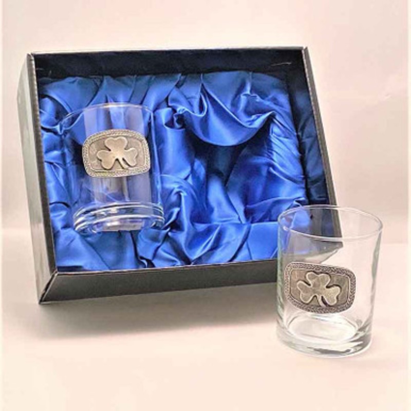 Mullingar Pewter Whiskey Shamrock Glass Set
