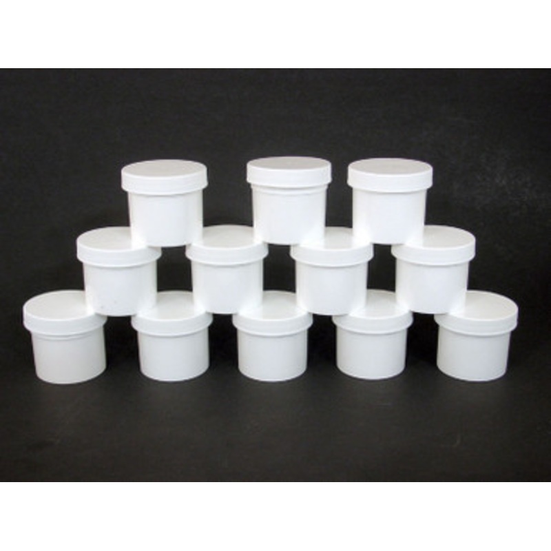Set Of 12 White Plastic Jars/Caps - 2 oz.