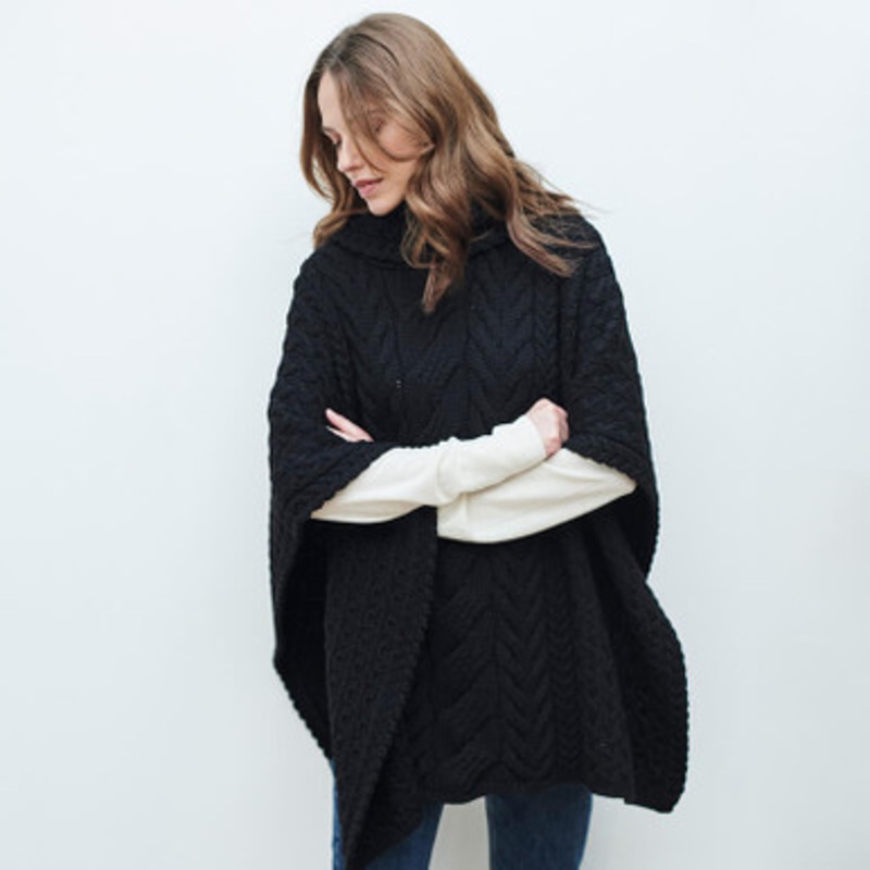 SuperSoft Merino Wool Poncho with Cowl Neck