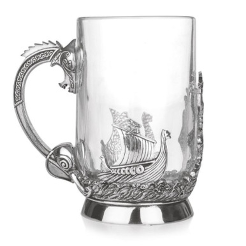 Viking Pewter Glass Beer Tankard