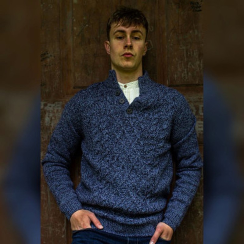 3 Button Neck Cable Knit Sweater