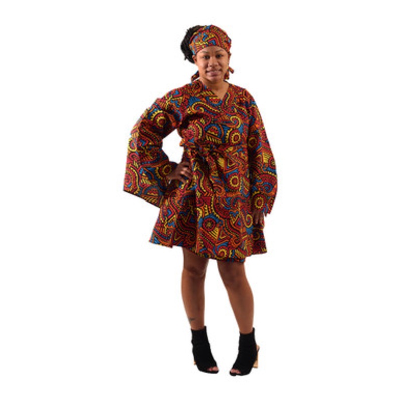 African Culture Print Short Wrap Dress