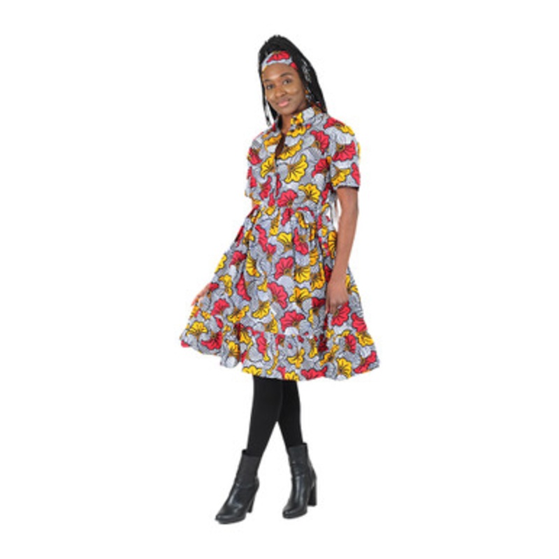 African Print Buttoned Short Dress