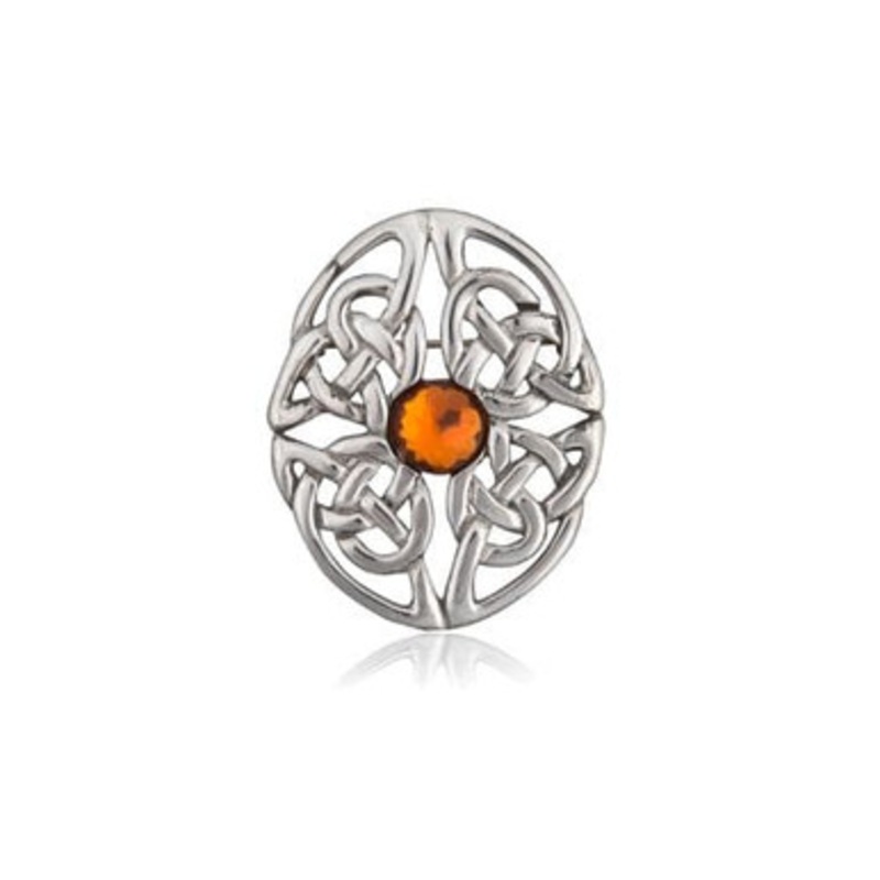 Amber Stone Trinity Knot Brooch