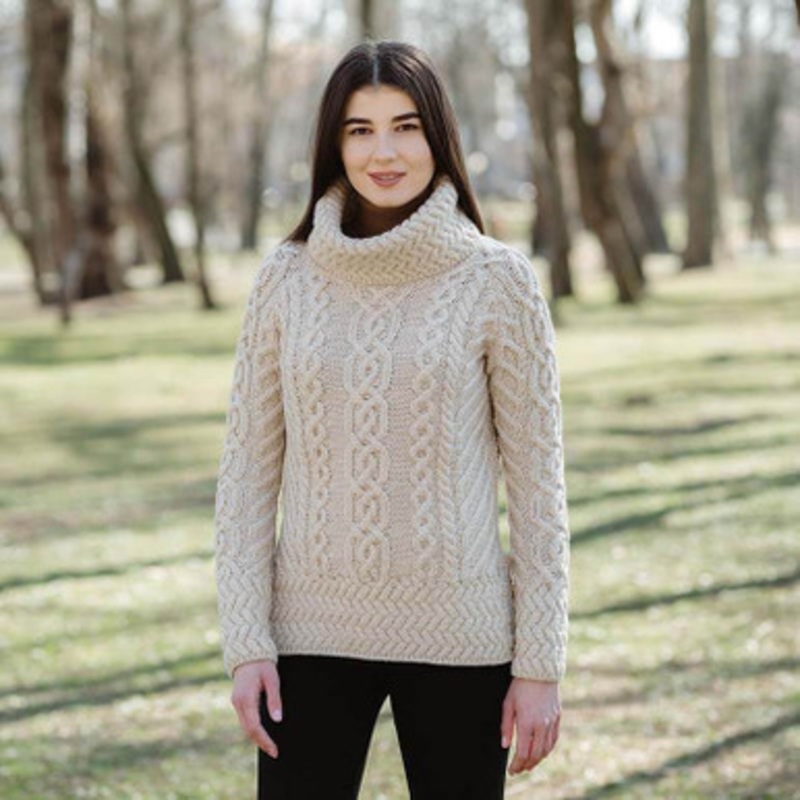 Cowl Neck Ladies Aran Sweater