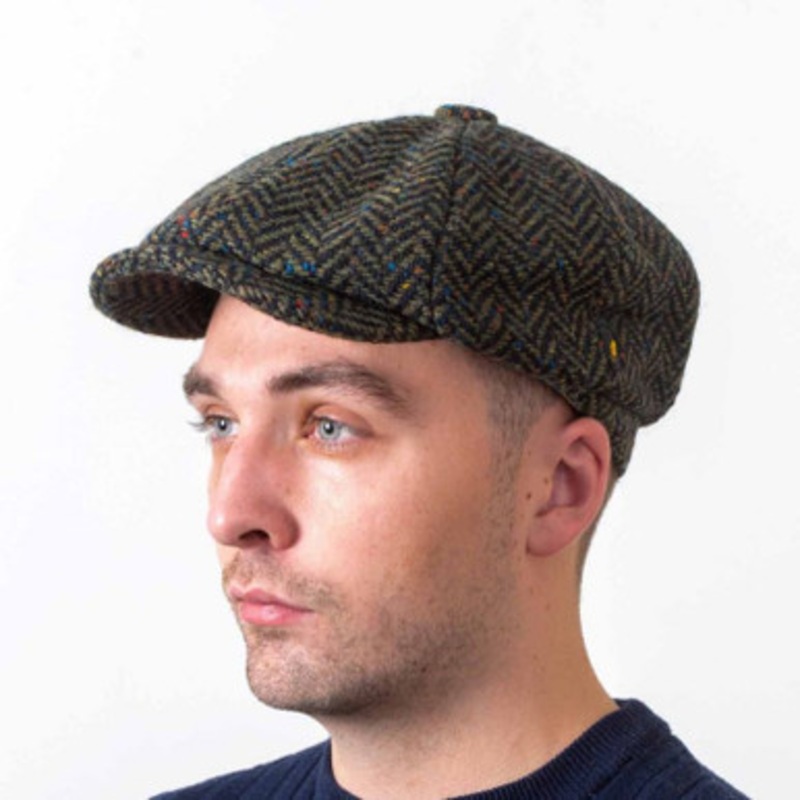 Green Herringbone Newsboy Cap