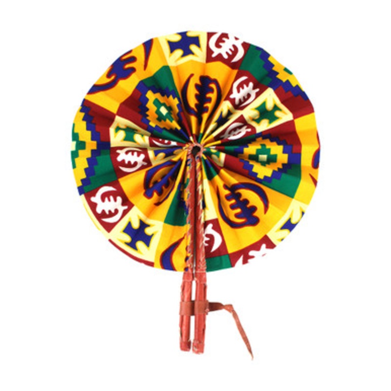 Gye Nyame Kente Leather Folding Fan - 1