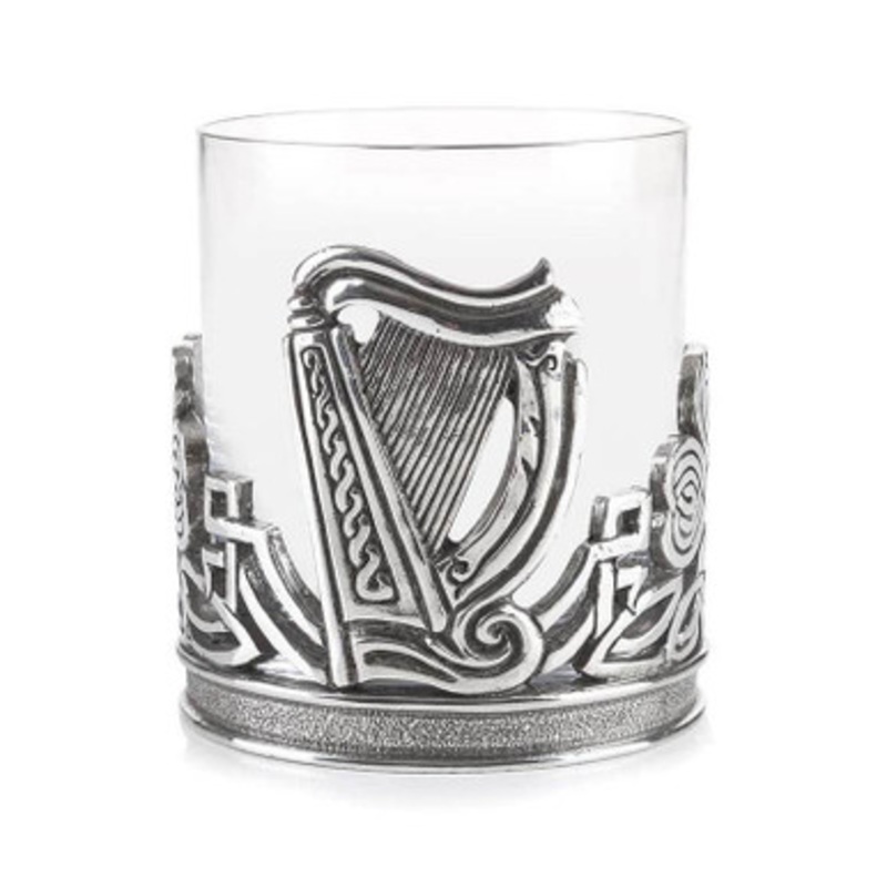 Irish Harp and Shamrocks Pewter Whiskey Glass