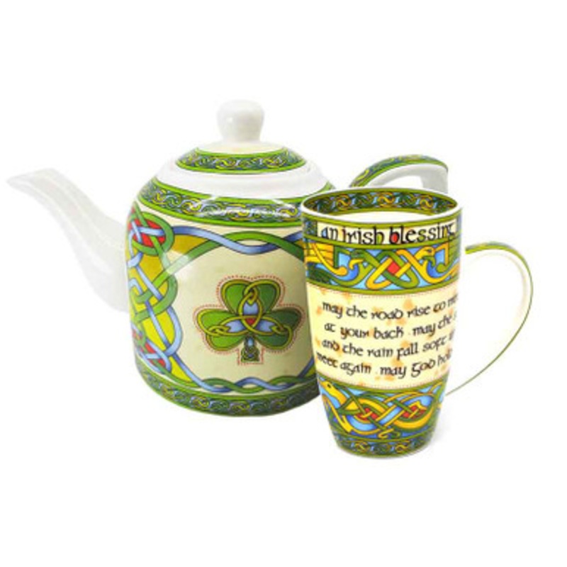 Shamrock Teapot and Irish Blessing Mug Set
