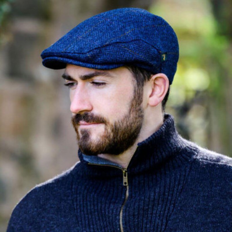 Trinity Tweed Flat Cap-Blue Herringbone