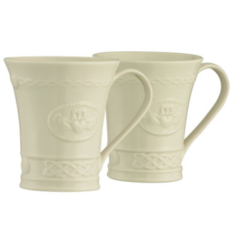Belleek Handcrafted Irish Claddagh Mugs Set of 2