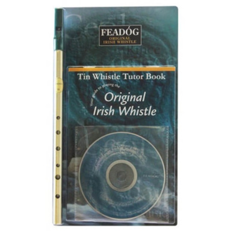 Feadog Brass D whistle and Tutor Book with CD
