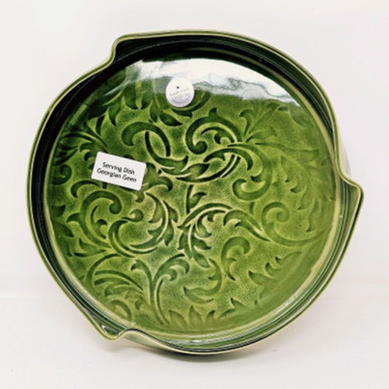 Irish Handthrown Pottery Green Serving Dish