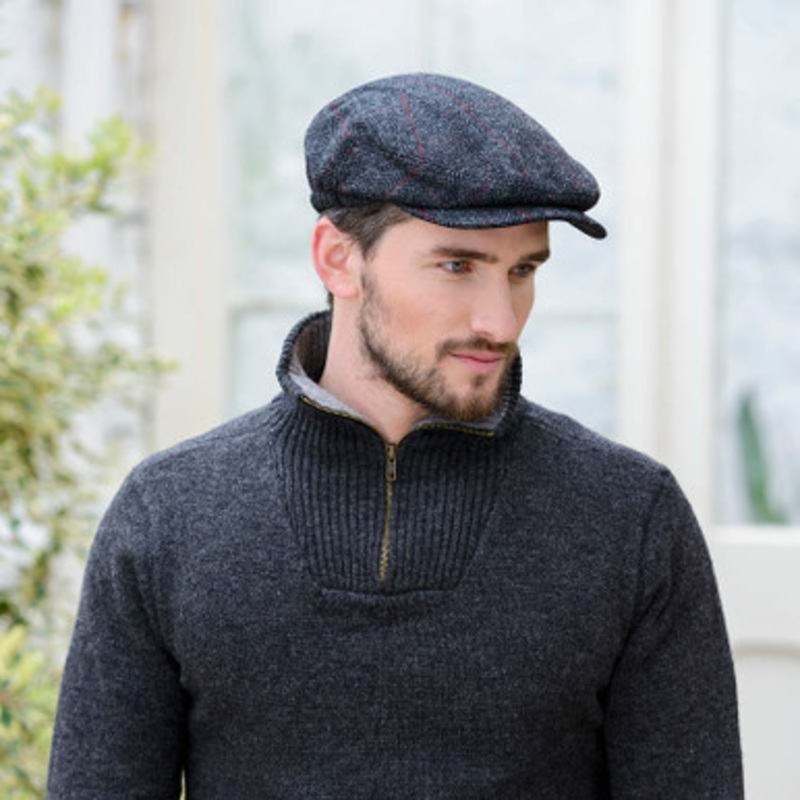 Kerry Flat Cap Charcoal Herringbone Tweed