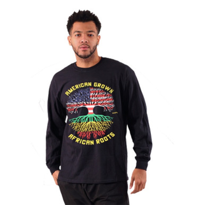 Long-Sleeve T-Shirt (BLACK) American Grown African Roots