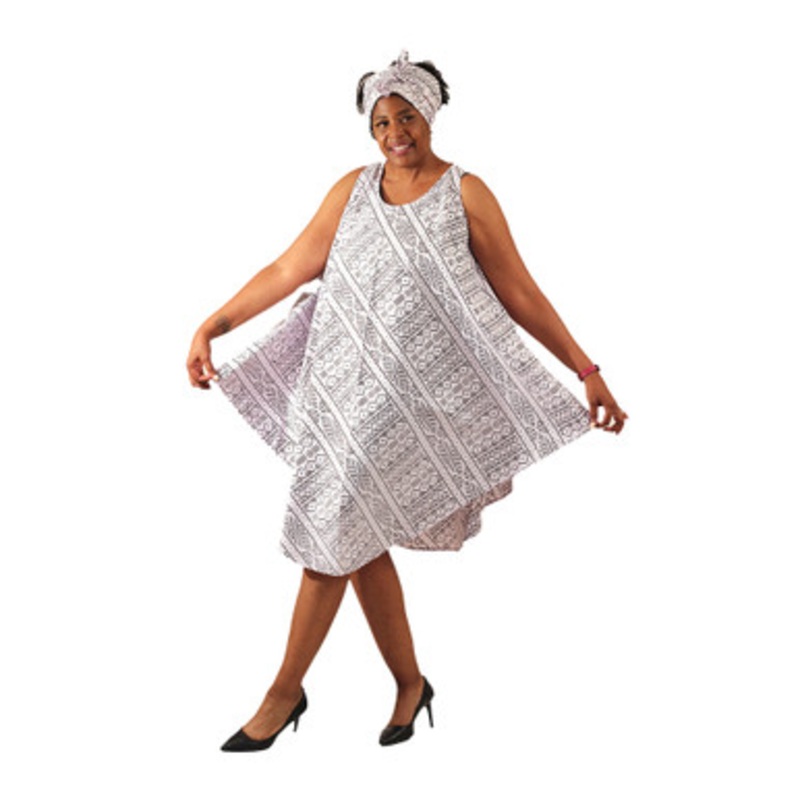 White Mud Print Umbrella Dress