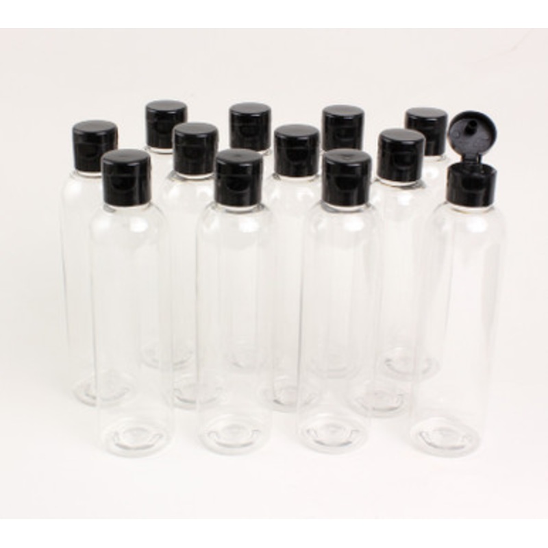8 oz. Clear Cosmo Round Bottles w/Flip Cap - 12 Pack