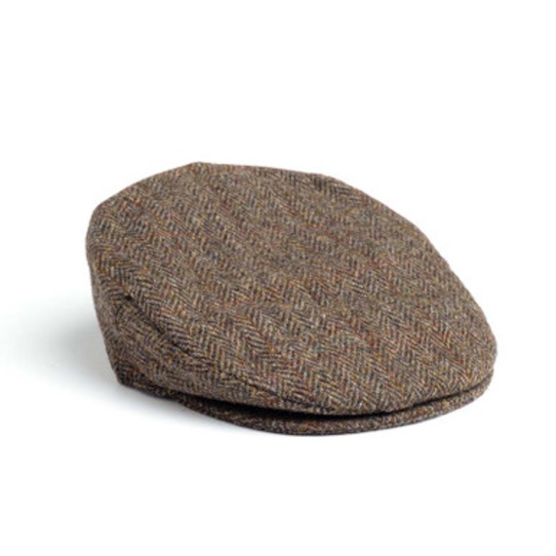 Brown Herringbone Harris Tweed Flat Cap