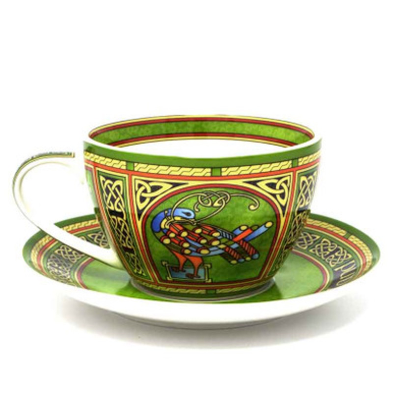 Celtic Peacock Cup & Saucer-Irish Weave