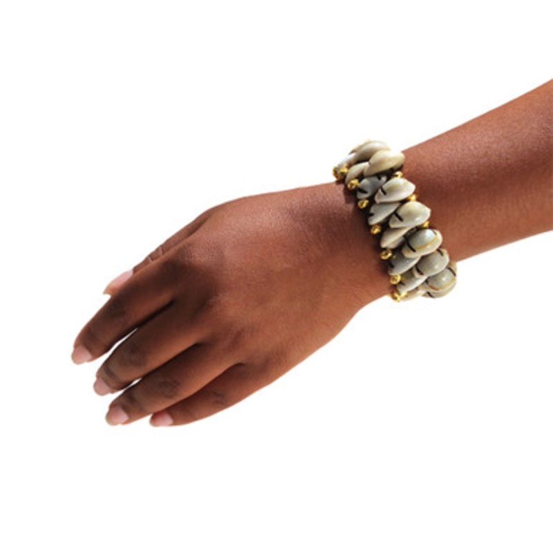 Double-Row Shell & Gold Beads Bracelet