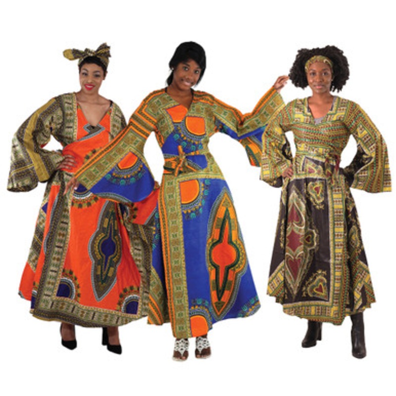 Set Of 3 Traditional Print Wrap Dresses