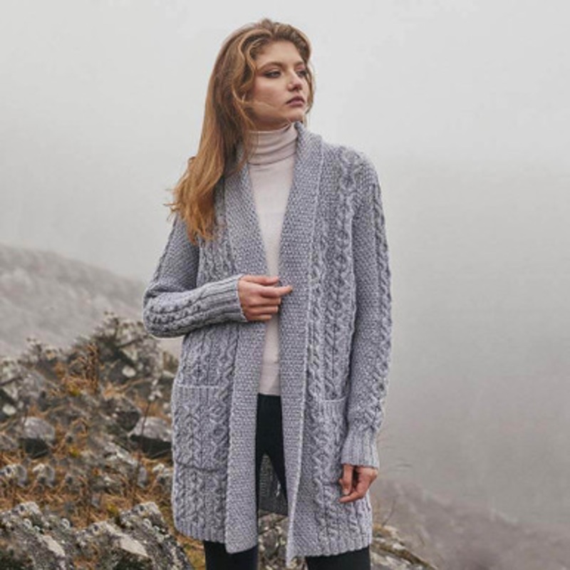 Merino Wool Ladies Open Front Irish Cardigan