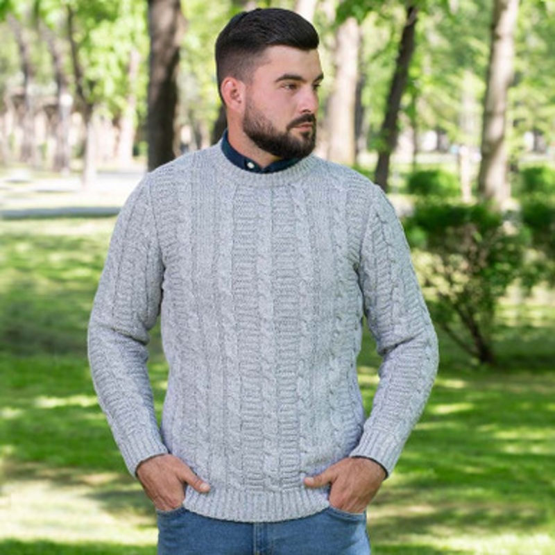 SAOL Men's Aran Crew Neck Sweater
