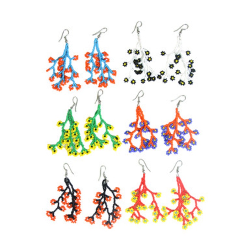 Set of 6 Beaded Flowering Branch Earrings - ASSORTED