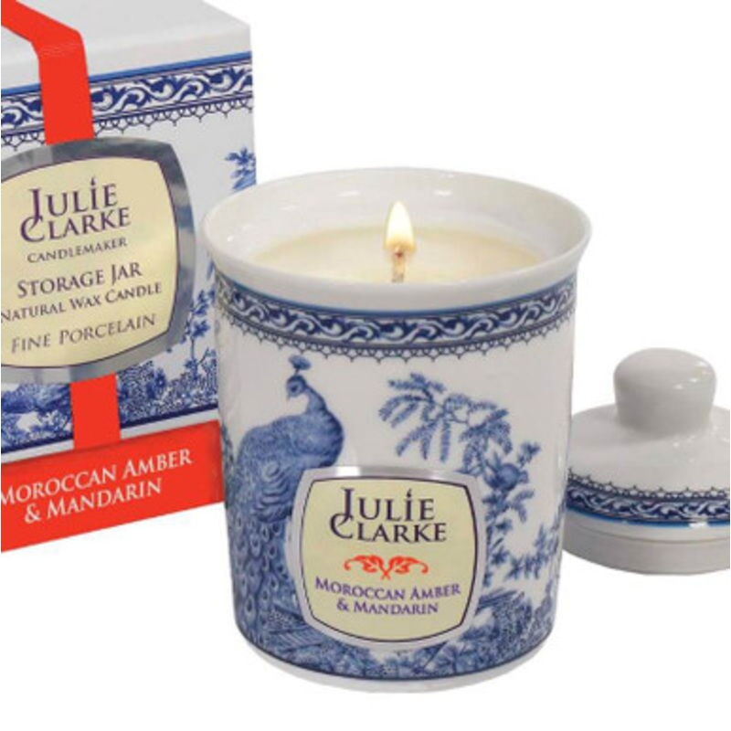 Amber & Mandarin Celtic Peacock Porcelain Jar Candle