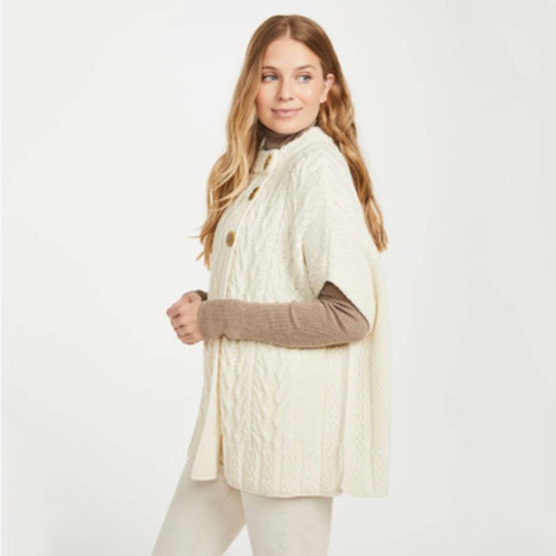 Aran Poncho with Buttons