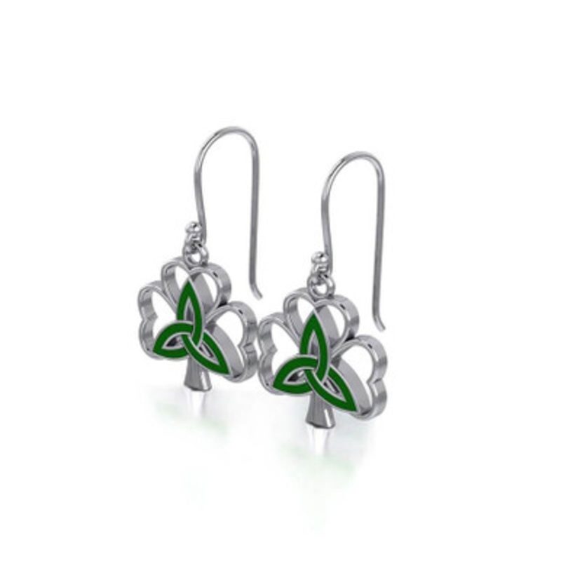 Shamrock with Green Trinity Knot Drop Earrings