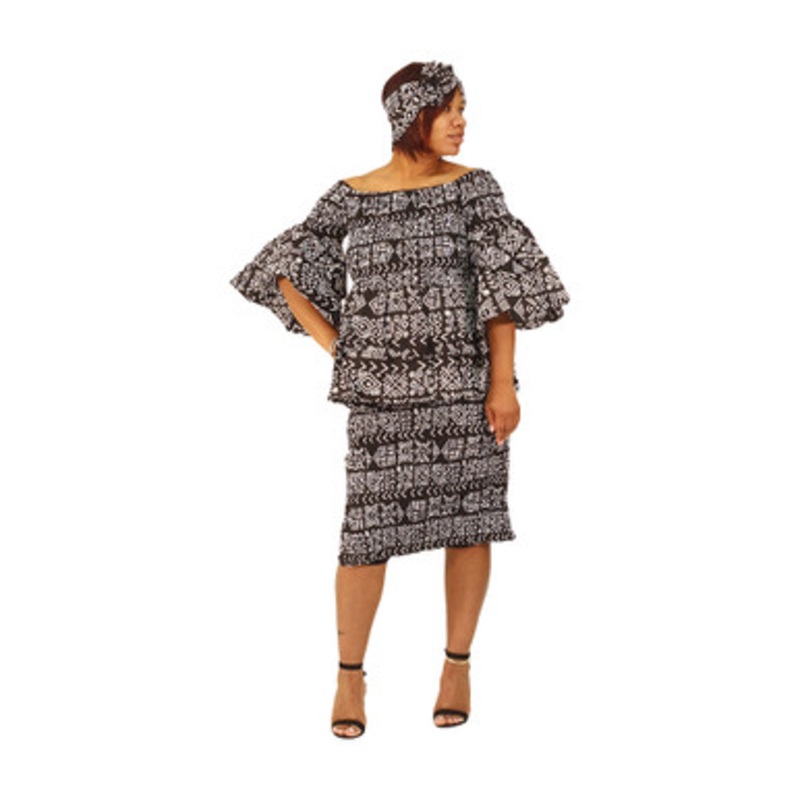 Ankara Print Stretch Double Layer Top & Skirt Set - ONE SIZE