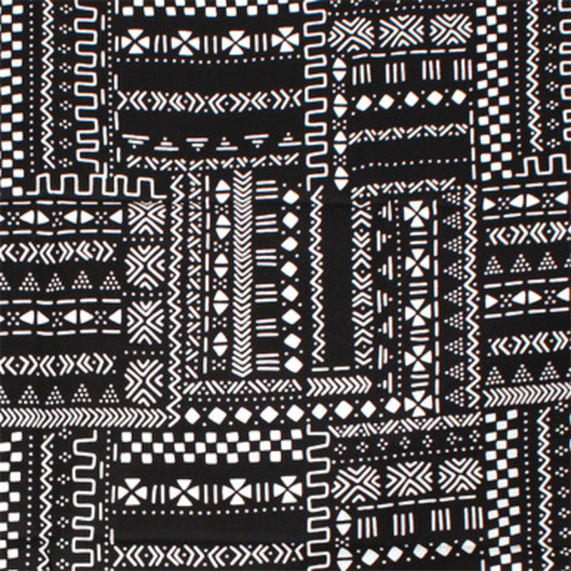 Black/White Tribal Mud Print Fabric: 6Yd