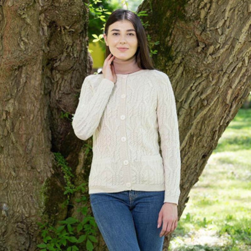 Cable Knit Wool Ladies Irish Button Cardigan