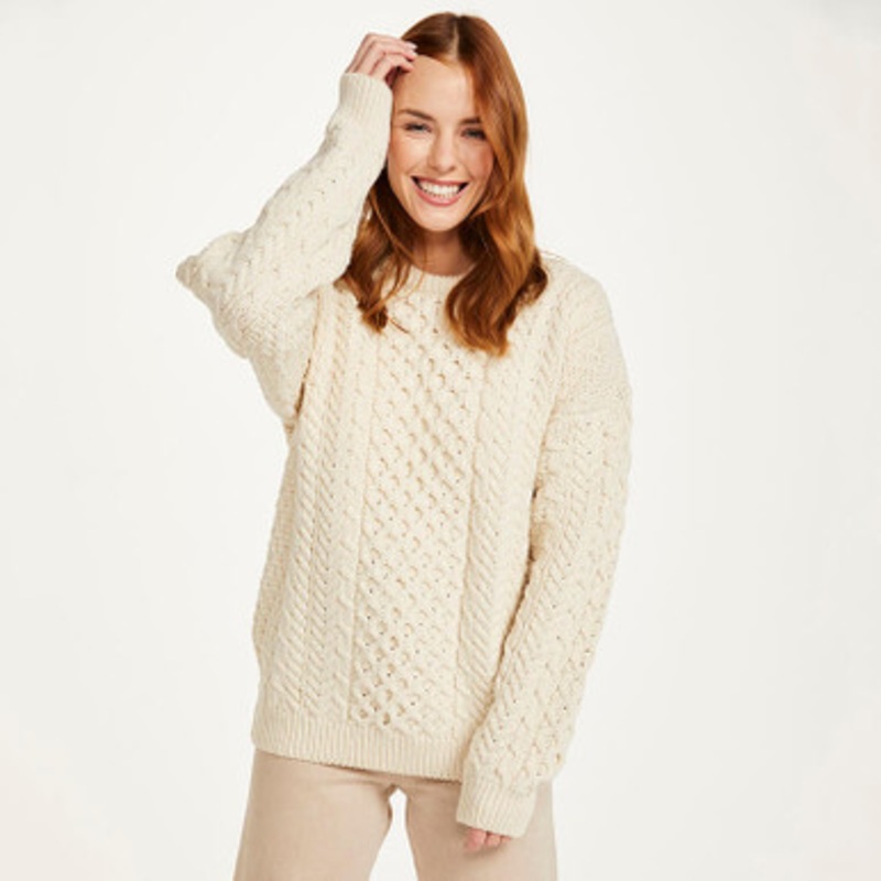Ladies Crew Neck Aran Sweater