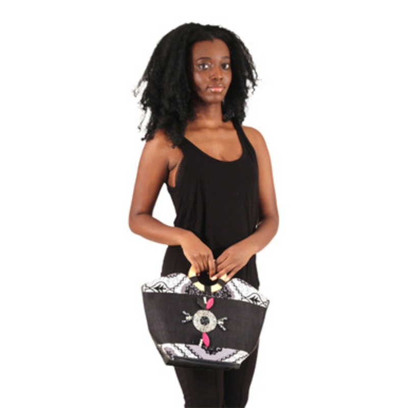 Leather Handbag - Black & White