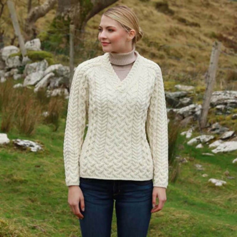 Merino Wool Knit V Neck Fitted Ladies Sweater