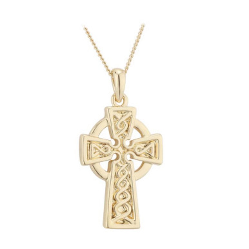 Gold Plated Pendant Engraved Celtic Cross 25mm on a Chain