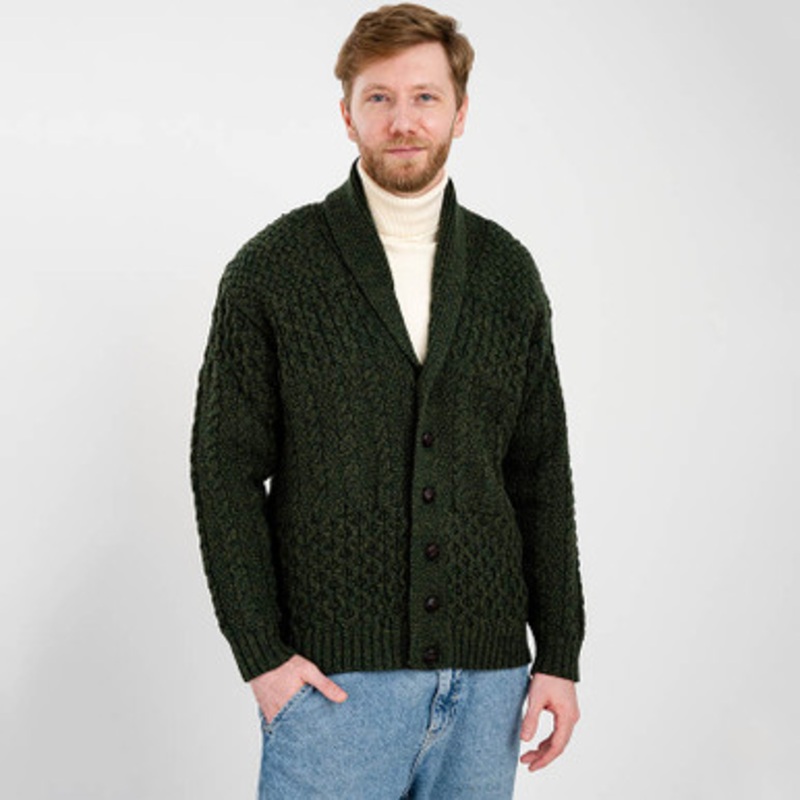 Men's Irish Aran Shawl Neck Cardigan