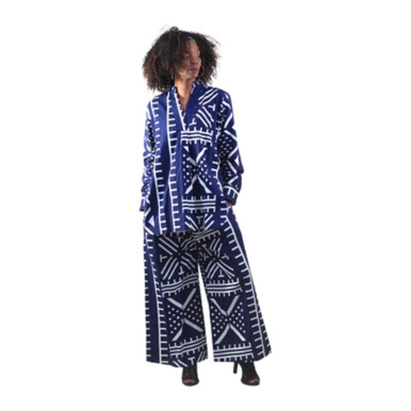 Blue/White Mud Print Pant Set